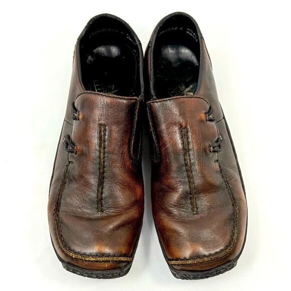 Rieker CELIA Brown Leather Factory Age Distressed Slip On Support Loafers - Picture 5 of 16